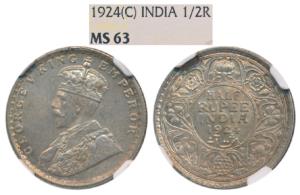 George V, Silver ½ Rupee, 1924, Calcutta Mint (Prid 327). Graded by NGC MS63.