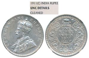 George V, Silver Rupee, 1911, Calcutta Mint, (Prid 207). Graded by NGC UNC Details.