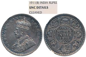 George V, Silver Rupee, 1911, Bombay Mint, (Prid 217). Graded by NGC UNC Details.