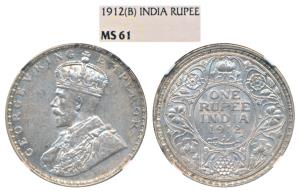 George V, Silver Rupee, 1912, Bombay Mint, (KM 524). Graded by NGC MS61.
