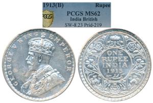 George V, Silver Rupee, 1913, Bombay Mint, (Prid 219). Graded by PCGS MS62.