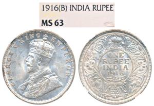 George V, Silver Rupee, 1916, Bombay Mint (Prid 222). Graded by NGC MS63.