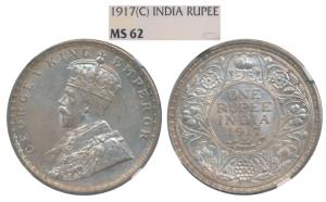 George V, Silver Rupee, 1917, Calcutta Mint, (Prid 213). Graded by NGC MS62.