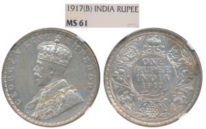 George V, Silver Rupee, 1917, Bombay Mint, (Prid 223). Graded by NGC MS61.