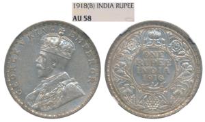 George V, Silver Rupee, 1918, Bombay Mint, (Prid 224). Graded by NGC AU58.