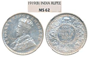 George V, Silver Rupee, 1919, Bombay Mint, (Prid 225). Graded by NGS MS62.