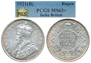 George V, Silver Rupee, 1921, Bombay Mint, (Prid 227). Graded by PCGS MS63+.