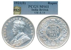 George V, Silver Rupee, 1921, Bombay Mint, (Prid 227). Graded by PCGS MS61.