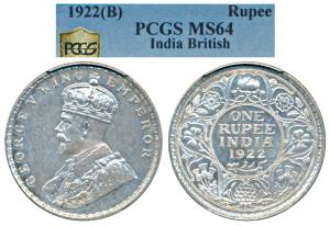 George V, Silver Rupee, 1922, Bombay Mint, (Prid 228). Graded by NGC MS64.