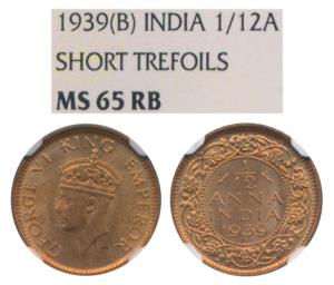 George VI, Bronze 1/12th Anna, 1939, Bombay Mint, (Prid 861). Graded by NGC MS65RB.