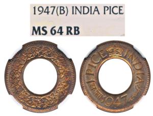 George VI, Copper, Pice, 1947, Bombay Mint. Graded by NGC MS64 RB.