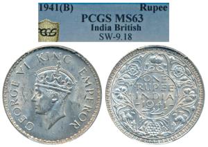 George VI, Half Silver Rupee, 1941, Bombay Mint (Prid 238). Graded by PCGS MS63.