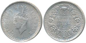 George VI, Half Silver Rupee, 1942, Bombay Mint, Ba / Ia, Square mint mark in place of dot