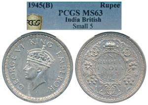 George VI, Half Silver Rupee, 1945, Bombay Mint. Graded by PCGS MS63.