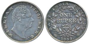 William IV, Silver Rupee, 1835, Bombay Mint, No initials, B / II, Bud leaves, 20 Berries, 