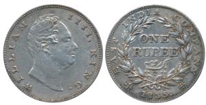William IV, Silver Rupee, 1835, Bombay Mint, No initials, B(a) / II, Bud leaves, 20 Berrie