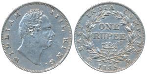 William IV, Silver Rupee, 1835, Bombay Mint, No initials, B(a) / II, Bud leaves, 20 Berrie