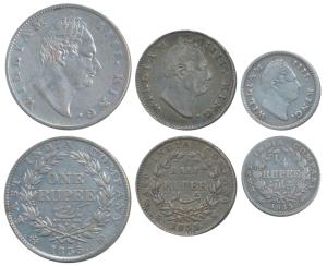 William IV, Silver Rupee, 1835, Calcutta Mint, F incuse, No dot after F, A / II, Bud Leave