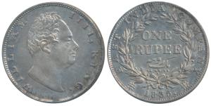William IV, Silver Rupee, 1835, Calcutta Mint, Dug out F incuse, A / III, Bud leaves, 19 B