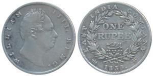 William IV, Silver Rupee, 1835, Calcutta Mint, RS incuse, C / II, Extremely thin letters a