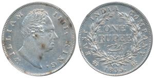 William IV, Silver Rupee, 1835, Calcutta Mint, F raised, A / I, Two leaves, 19 Berries, (P