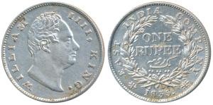 William IV, Silver Rupee, 1835, Calcutta Mint, F raised, A / I, Two leaves, 19 Berries, (P