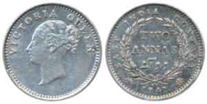 Victoria Queen, Silver 2 Annas, 1841, continuous legend, Madras Mint, English Head, S incu