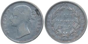 Victoria Queen, Silver ½ Rupee, 1840, divided legend, Madras Mint, B raised WW incuse, 24 