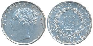 Victoria Queen, Silver Rupee, 1840, continuous legend, Calcutta Mint, Mule, English Head w