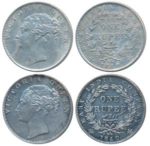 Victoria Queen, Silver Rupee, 1840, continuous legend, Calcutta Mint, English Head with Mo