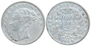 Victoria Queen, Silver Rupee, 1840, continuous legend, Calcutta Mint, English Head with Mo