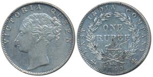 Victoria Queen, Silver Rupee, 1840, continuous legend, Calcutta Mint, English Head with Mo