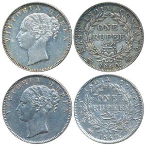 Victoria Queen, Silver Rupee, 1840, continuous legend, Calcutta Mint, English Head, Rev. I