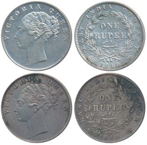 Victoria Queen, Silver Rupee (2), 1840, continuous legend, Calcutta Mint, Indian Head, 35 