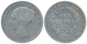 Victoria Queen, Silver Rupee, 1840, continuous legend, Calcutta Mint, Indian Head, 35 Berr