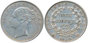 Victoria Queen, Silver Rupee, 1840, continuous legend, Madras Mint, English Head, S incuse