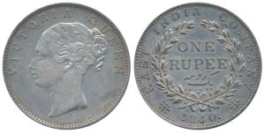 Victoria Queen, Silver Rupee, 1840, continuous legend, Madras Mint, English Head, S incuse
