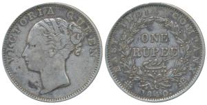 Victoria Queen, Silver Rupee, 1840, continuous legend, Madras Mint, English Head with Comp