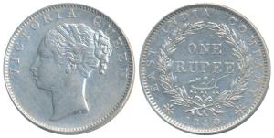 Victoria Queen, Silver Rupee, 1840, continuous legend, Madras Mint, English Head with Comp