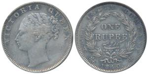Victoria Queen, Silver Rupee, 1840, continuous legend, Madras Mint, English Head with Modi
