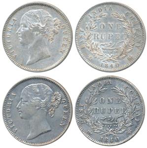 Victoria Queen, Silver Rupee, 1840, divided legend, Calcutta / Bombay Mint, WW raised, Un-