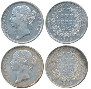 Victoria Queen, Silver Rupee (2), 1840, divided legend, Madras Mint, WWB raised, No dot af