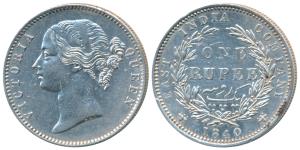 Victoria Queen, Silver Rupee, 1840, divided legend, Madras Mint, WWB raised, No dot after 