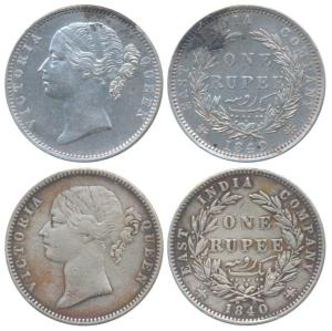 Victoria Queen, Silver Rupee, 1840, divided legend, Madras Mint, WWB raised, No dot after 