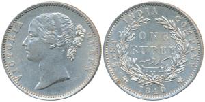 Victoria Queen, Silver Rupee, 1840, divided legend, Madras Mint, WWR raised, dot after B, 