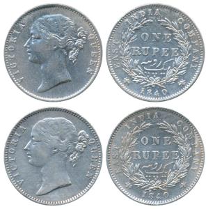 Victoria Queen, Silver Rupee, 1840, divided legend, Madras Mint, WWS raised, 28 Berries, W