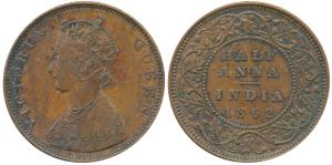 Victoria Queen, Copper ½ Anna, 1862, Bombay Mint, (Prid 578). Extremely Fine, Rare.