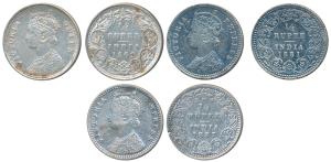 Victoria Queen, Silver ¼ Rupee, 1862, Bombay Mint, A / I / No mint mark, (Prid 377); 1881,