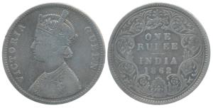 Victoria Queen, Silver Rupee, 1862, Bombay Mint, A / I / 0 / 3, (Prid 74-A). Fine+, Rare.
