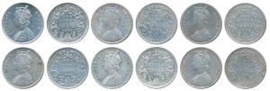 Victoria Queen, Silver Rupee (6), 1862, Bombay Mint, A / I / 0 / 4; A / I / 1 / 1; A / I /